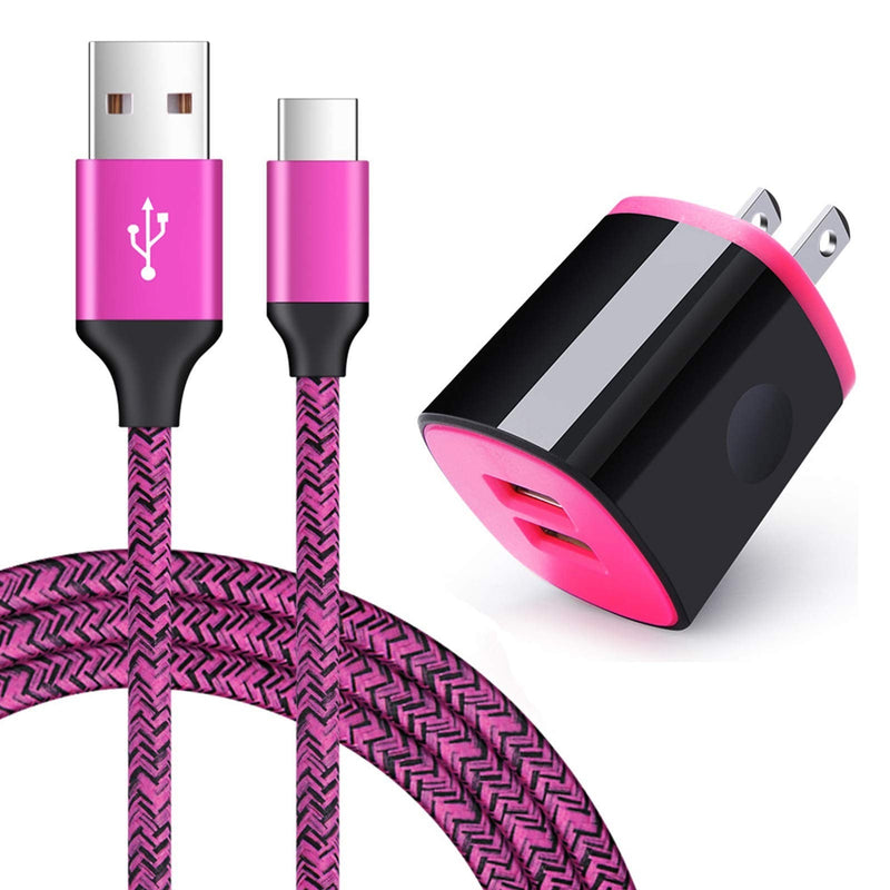 USB Type C Charger, AndHot 2-Port Wall Charger Power Adapter +6ft Fast Charge USB C Cable for Samsung Galaxy S22 S21 S20 FE Note 20 Ultra 10 9 S10 S9 A13 A50 A51 A02S A12 A32 A10E A20 A70 A11 A21 A71 Rose