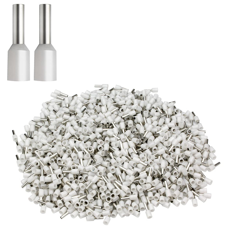 XHF 1000 PCS AWG 24 Ferrule Crimper Plier Insulated Crimp Pin Terminal Cord End Terminals, Wire Ferrules Terminals, Wire Connector, Insulated Cord Pin End Terminal White