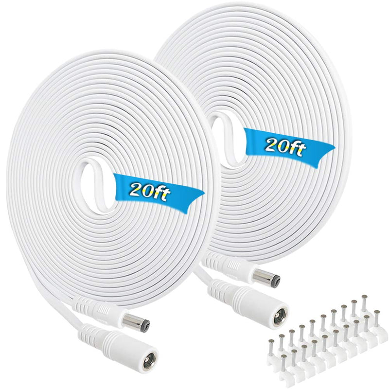 2 Pack 20FT DC Power Extension Cord,2.1mm x 5.5mm 12v DC Power Supply Adapter CCTV Security Camera Surveillance Indoor IP Camera Dvr Standalone LED Strip,Car,12 Volt Male to Female Plug Cable