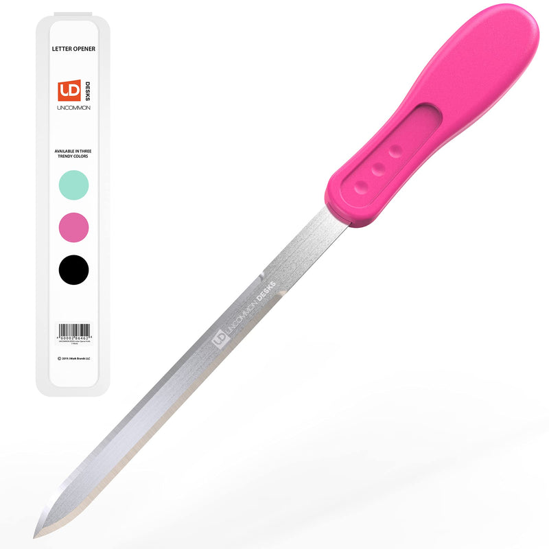 Uncommon Desks Office Letter Opener - Stainless Steel Knife-Edge Blade, Ergonomic Grip Handle (Hot Pink, 1 Pieces)