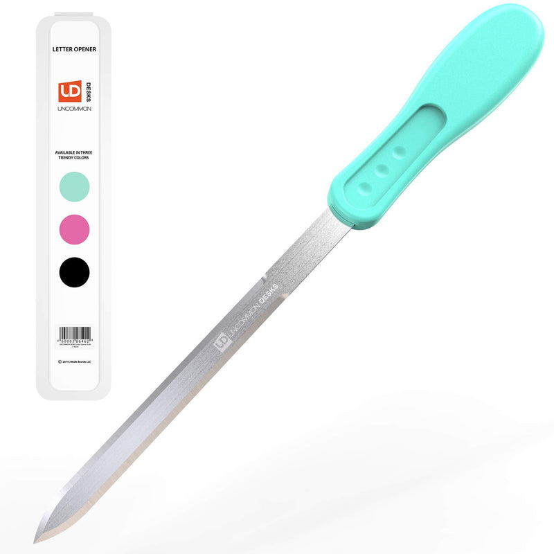 Uncommon Desks Office Letter Opener - Stainless Steel Knife-Edge Blade, Ergonomic Grip Handle (Mint Green, 1 Pieces)