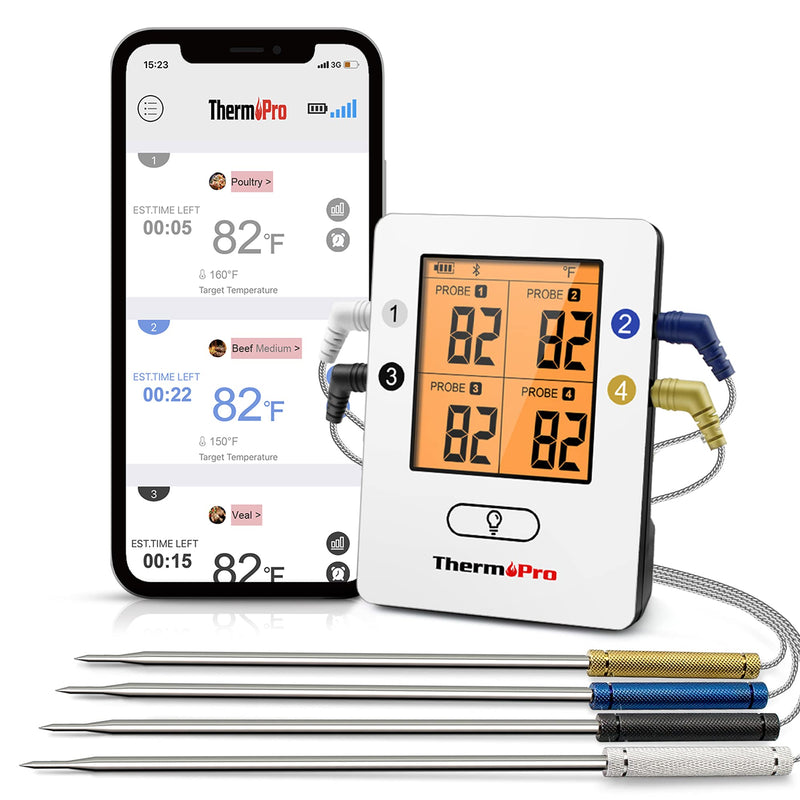ThermoPro TP25 500ft Wireless Bluetooth Meat Thermometer with 4 Temperature Probes Smart Digital Cooking BBQ Thermometer for Grilling Oven Food Smoker Thermometer, Rechargeable