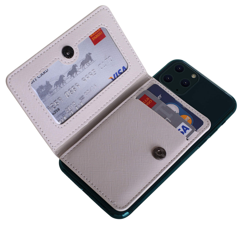 CheapSunday ID Card Holder for Back of Phone Leather Phone Wallet Stick On with Stand Flip Waterproof Leather Adhesive Wallet for Most Cellphones (Beige) Beige