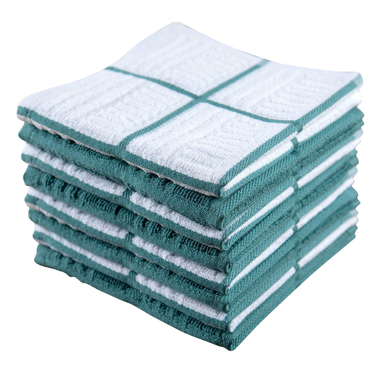 Sticky Toffee Cotton Terry Kitchen Dishcloth Towels, 8 Pack, 12 in x 12 in, Blue Check Dishcloth 12 in x 12 in