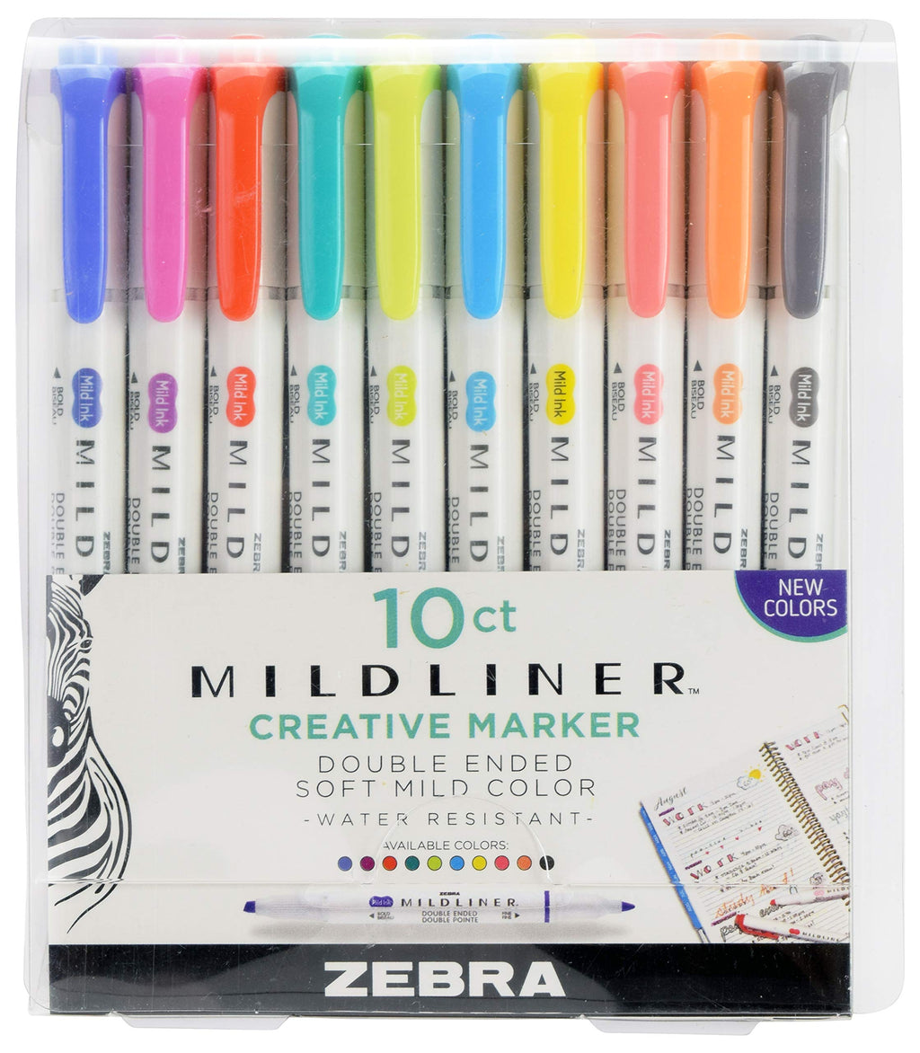 Zebra Pen Mildliner Double Ended Highlighter Set, Broad and Fine Point Tips, Assorted Refresh and Friendly Ink Colors, 10-Pack (78501)