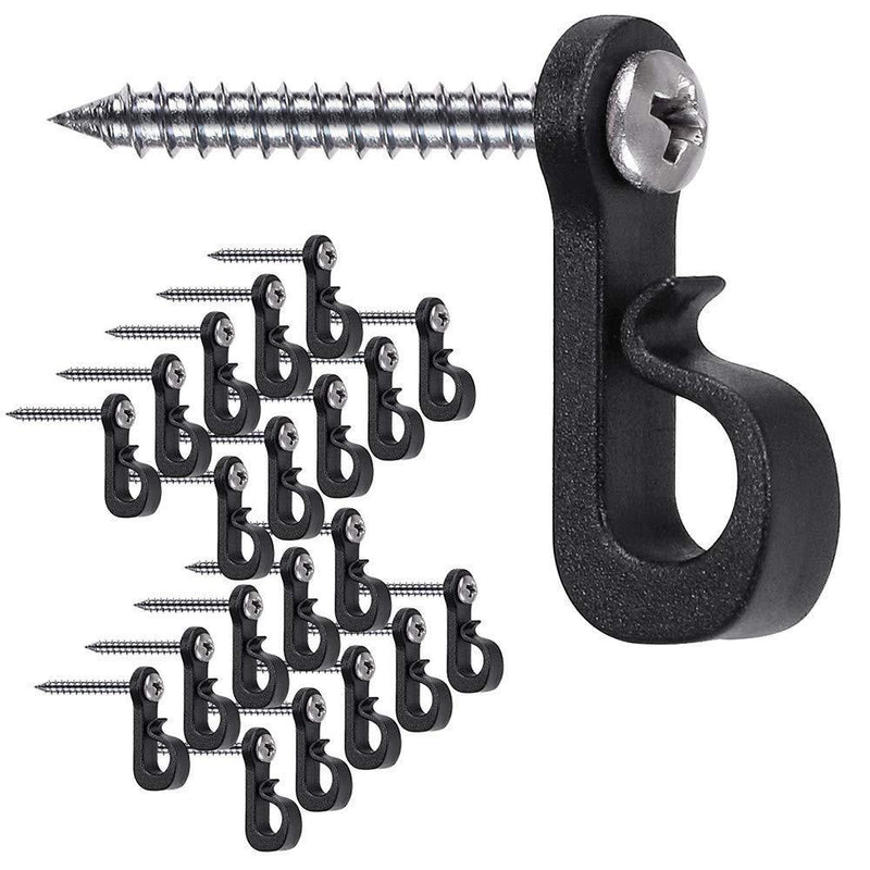 SELEWARE Pack of 20 Q-Hanger, Home Christmas Lights Hanger Hooks with Phillips Screw for Garage New Year Party Outdoor Easy Release Wire and Fairy Led Lights, Widthwise Screw, Black