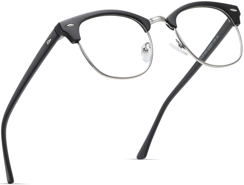 AOMASTE Blue Light Blocking Glasses Retro Semi Rimless UV400 Clear Lens Computer Eyewear For Men Women C2 Matte Black Silver Frame