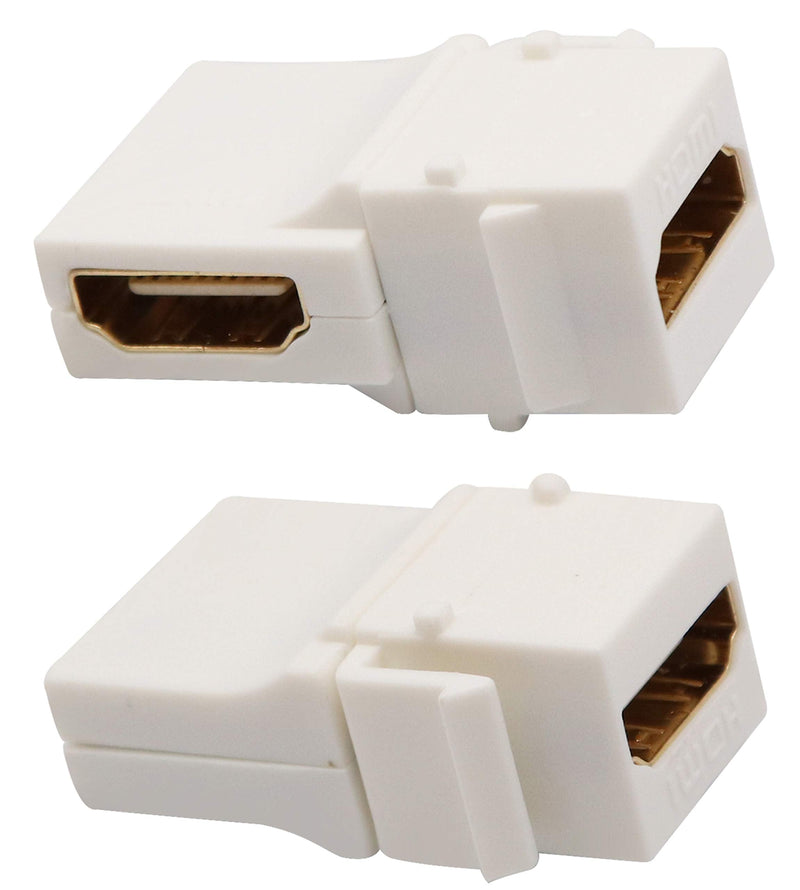 AAOTOKK 90 Degree HDMI Keystone Adapter Gold Plated 90 Degree HDMI Female to Female Keystone Jack Insert 3D 4K 60HZ Coupler Adapter for Wall Plate (White/2 Pack) 2 pack 90 Degree White