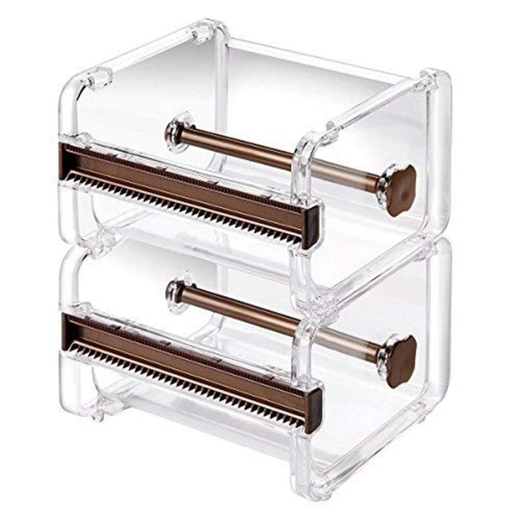 2pcs Portable Transparent Adhesive Tape Dispenser Cutter Desk Washi Tape Holder Storage Box Organizer Office School Stationery Supply (Brown) Brown