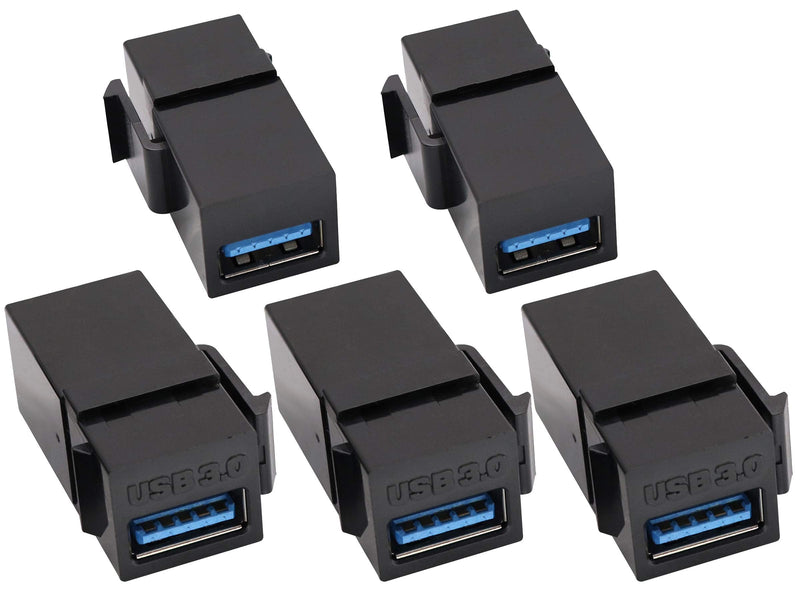 AAOTOKK USB 3.0 A Keystone Adapter Female to Female USB 3.0 A Keystone Jack Insert Socket Coupler Adapter for Wall Plate Outlet Panel (Black/5 Pack) 5 Pack Black