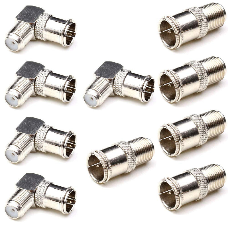 F Push on Connectors,ANHAN F Female to Male Right Angle Adapters F Quick Connect Coax Connector for Wall Mounted TV,Wall Plate, Cabinet, RV TV and Coaxial Cable Connection 10Packs 10