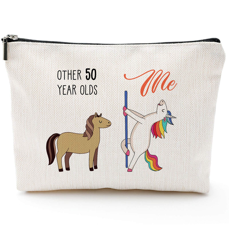 50th Birthday Gifts for Women - 1971 Birthday Gifts for Women, 50 Years Old Birthday Gifts Makeup Bag for Mom, Wife, Friend, Sister, Her, Colleague, Coworker(Makeup bag-50th Unicorn)