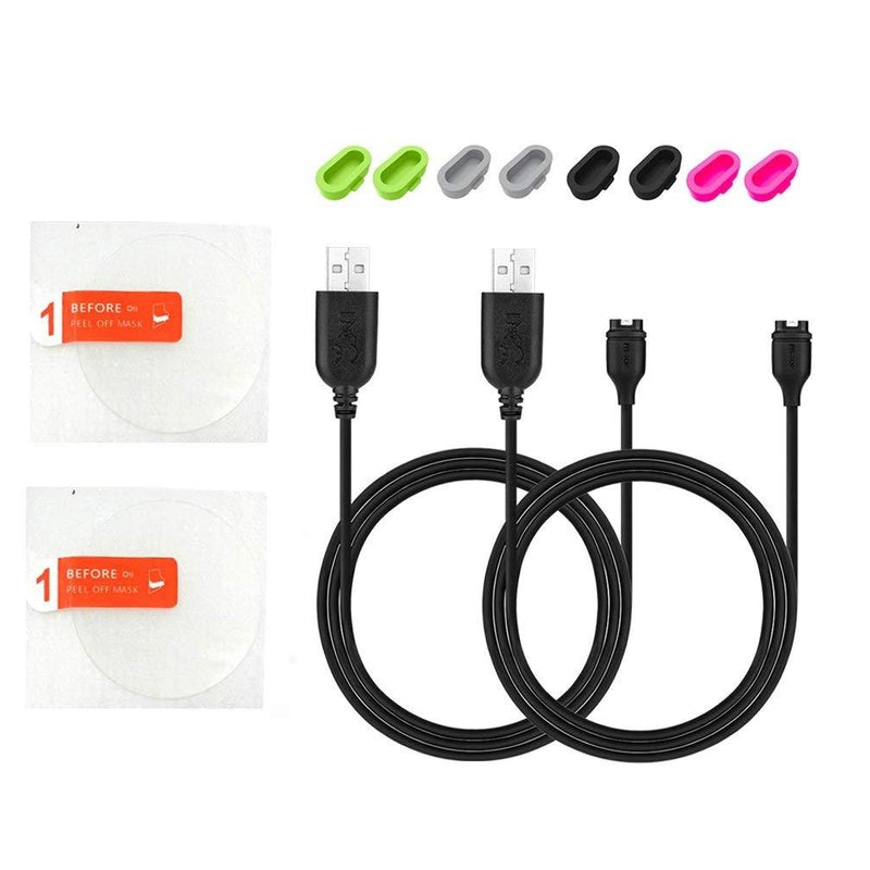 2Pack for Garmin Fenix 6S/6S Pro/ 6S Sapphir/6S Solar Charging Clip Sync Data Cable and 2Pcs Free HD Tempered Glass Screen Protector and 8pcs Charger Port Protector for Smart Watch