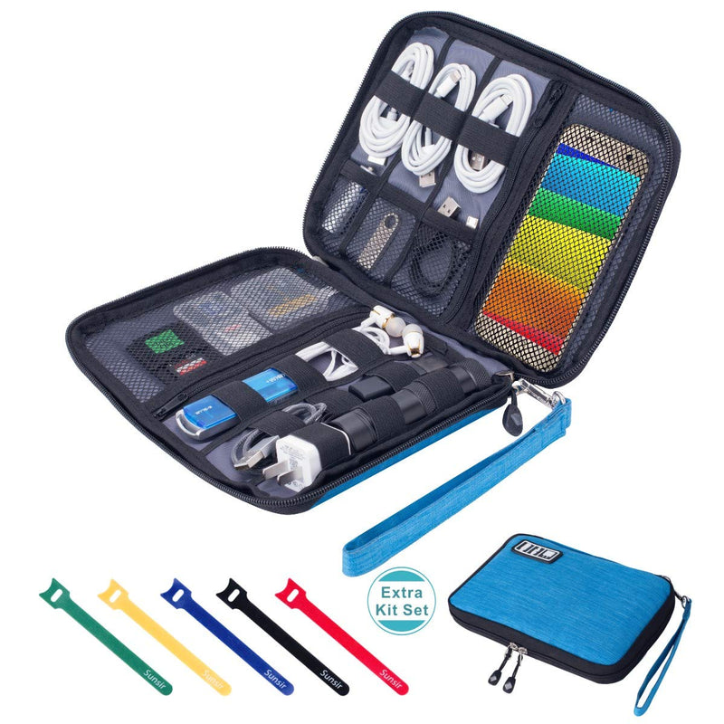 Travel Cable Organizer Bag Waterproof Portable Electronic Organizer for USB Cable Cord Phone Charger SD Card,5pcs Cable Ties Blue