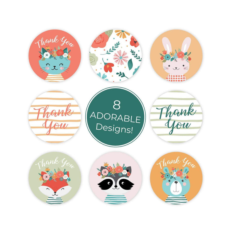 Boho Animals Thank You Stickers - 1.5 Inch Circle Labels / 500 per Pack/Baby Shower Thank You Stickers