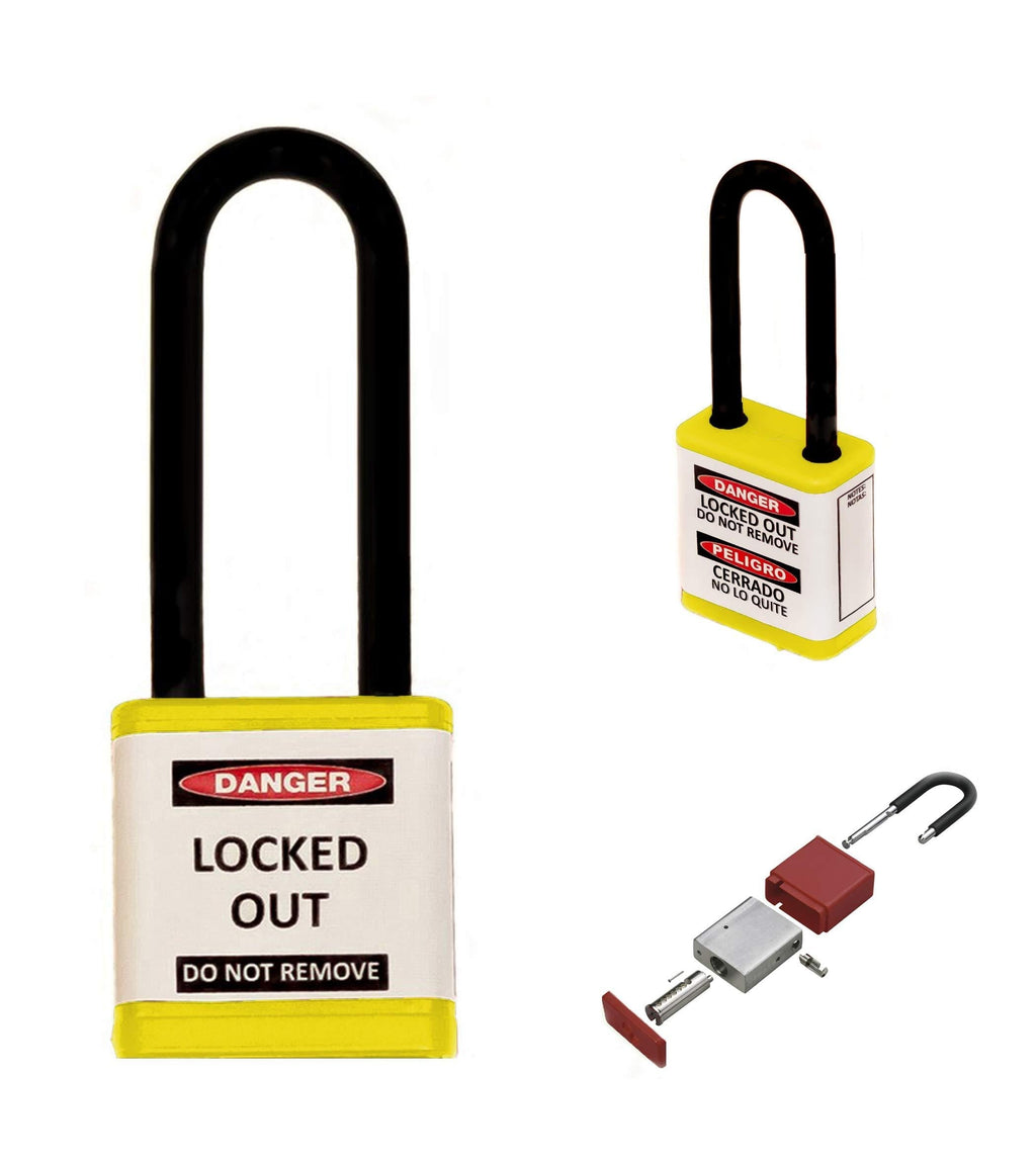 Zing Safety Padlock, Keyed Alike, Yellow, 3" Shackle