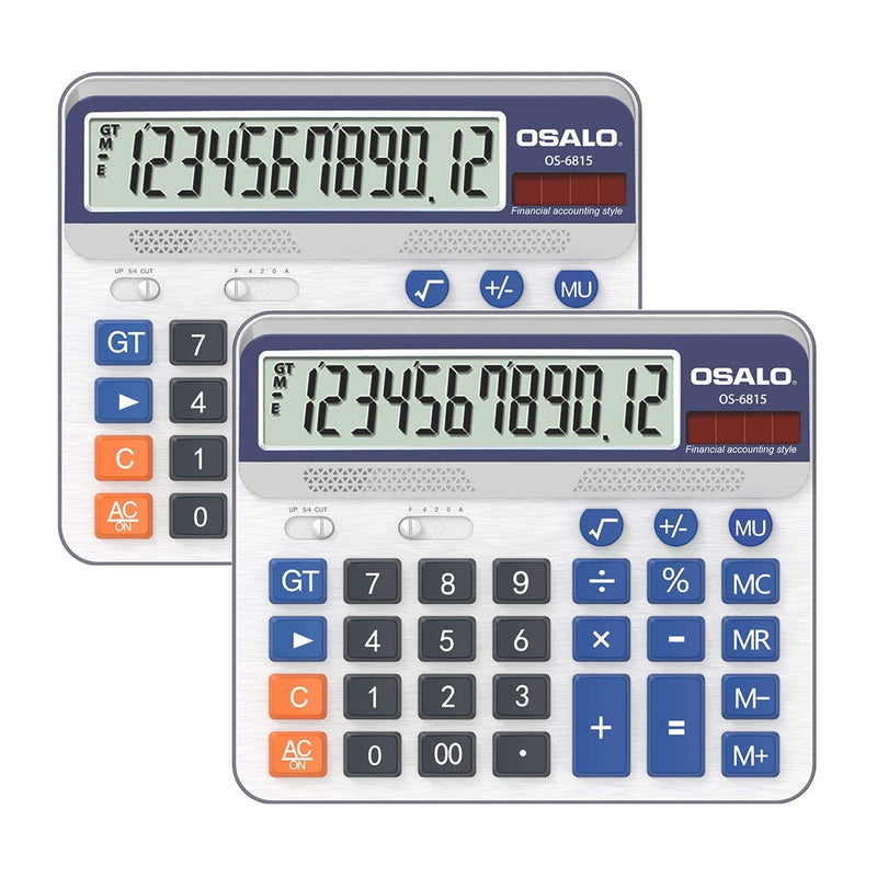 Desktop Calculator Extra Large 5-Inch LCD Display 12-Digit Big Number Accounting Calculator with Giant Response Button, Battery & Solar Powered, Perfect for Office Business Home Daily Use(6815-2pcs) 6815-2pcs