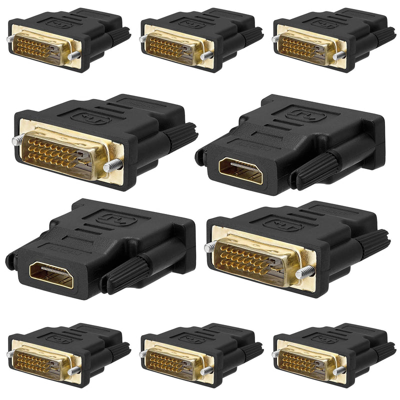 Cmple - [10 Pack] Bi-Directional DVI-D Male to HDMI Female Converter, High Speed HDMI Female to DVI Male Coupler, DVI-D 10 Pack DVI Male-HDMI Female