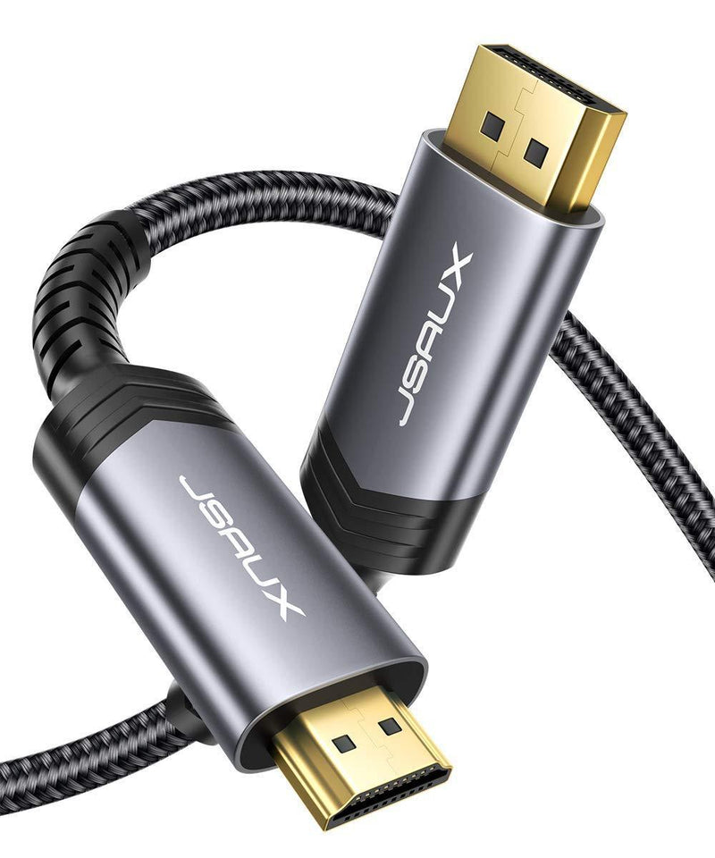 DisplayPort to HDMI Cable 10FT, JSAUX DP to HDMI Male to Male Video Cable FHD Nylon Braided DP to HDTV Video Unidirectional Cord for Monitor, Projector, Desktop, AMD, NVIDIA, Lenovo, HP, ThinkPad-Grey Grey