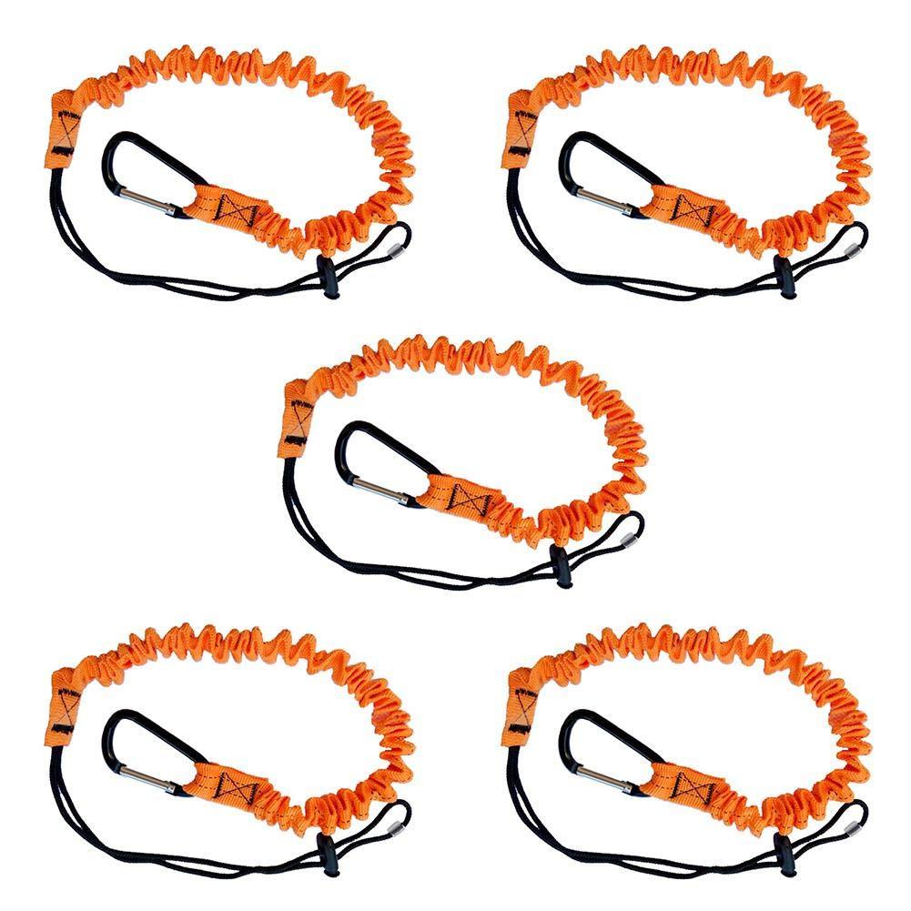 RUNMIND Tool Lanyard, Quick Release Shock Absorbing Safety Tool Leash Retractable Bungee Cord with Carabiner Clip and Adjustable Loop End, Working Limit Fall Protection Equipment,5PCS