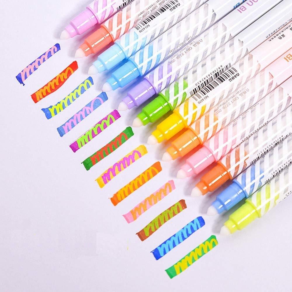 Ann Bully Highlighters Changing Color Markers pastel pen 12Pcs Highlighter Set magic pens Dual Tip Marker Pens Assorted Colors Classroom & Office journaling supplies 12pcs Highlighters