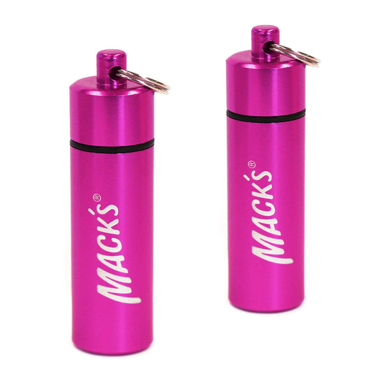 Mack’s Keychain Carrying Case, Aluminum, Waterproof Ear Plugs Holder – 2 Pack (Pink) Pink