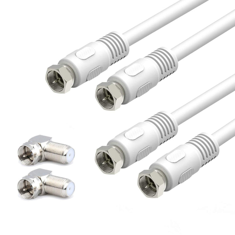 Coaxial Cable 3 feet, RG6 Coaxial Cable, 2-Pack RFAdapter White 75 Ohm Quad Shield TV Antenna Cables with F-Male Connectors, Ideal for TV DVR Satellite 3ft
