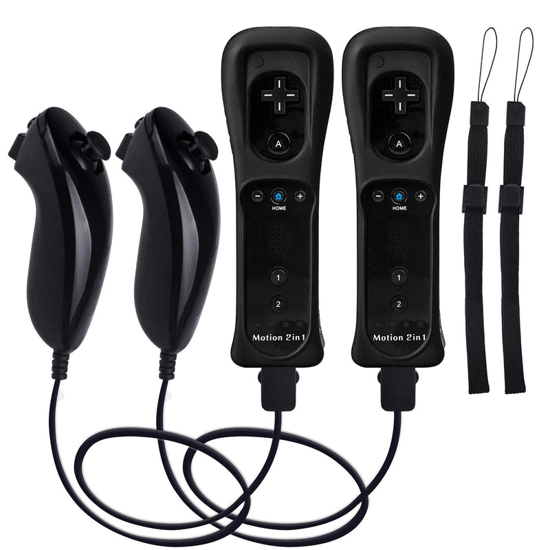 TechKen 2 Pack Remote Controller with Build in Motion Plus and 2 Nunchucks 2blacks