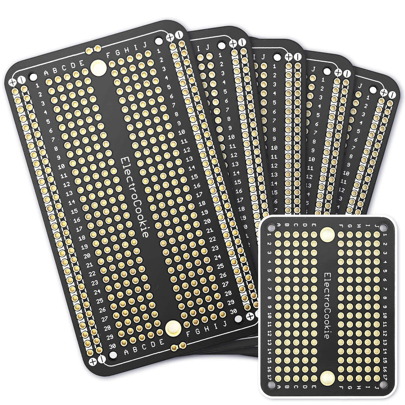 ElectroCookie Prototype PCB Solderable Breadboard for Electronics Projects Compatible for DIY Arduino Soldering Projects, Gold-Plated (5 Pack + 1 Mini Board, Matte Black) 2.Black