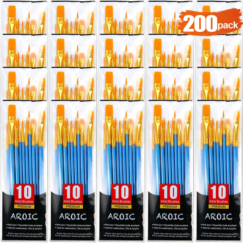 Acrylic Paint Brush Set, (20 Packs /200 pcs) Nylon Hair Brushes for Oil and Watercolor, Perfect Suit of Art Painting, Best Gift for Painting Enthusiasts. 200
