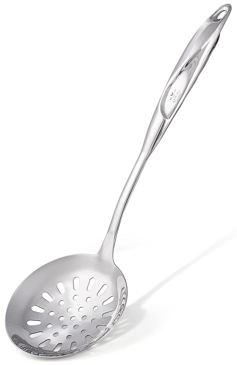 Zulay Kitchen Skimmer Spoon - Stainless Steel Slotted Spoon With Extra Large Bowl, Built-In Hang Hole & Comfortable Grip Handle - Durable Food Grade Strainer Spoon For Draining & Frying (14.5 inch)