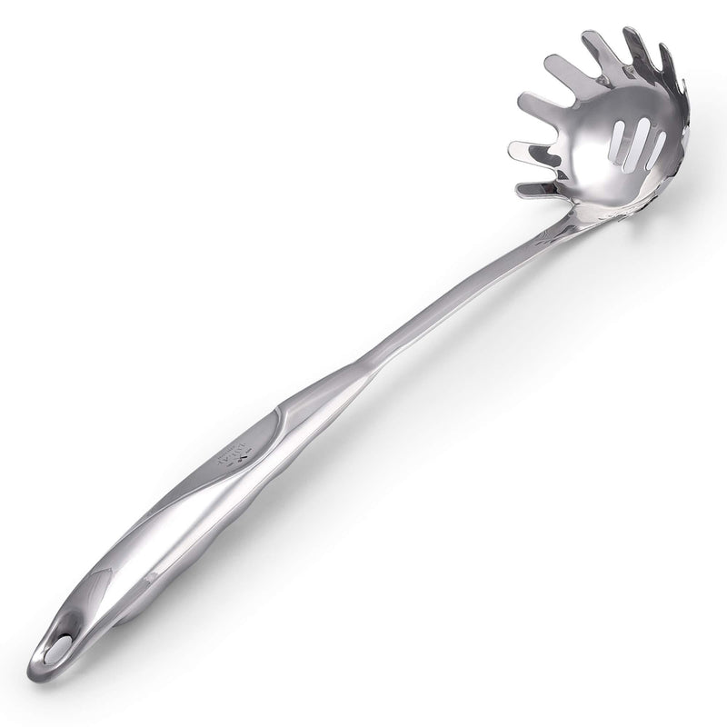Zulay Kitchen Pasta Server - Durable Food Grade Stainless Steel Pasta Spoon Server With Ergonomic Handle & Heat Resistant Design - Kitchen Spaghetti Server Fork For Noodles, Pasta, & More (12 inch)