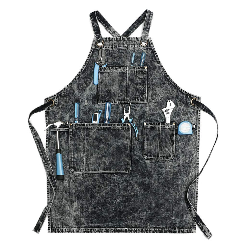 Jeanerlor - Denim Apron With Pockets for Women and Men - Washing Style | Adjustable S to XXL Adjustable:S to L Black
