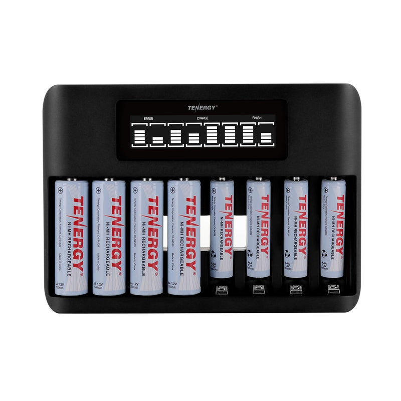 Tenergy TN480U 8-Bay LCD Display Fast Charger for NiMH/NiCD AA AAA Rechargeable Batteries with 4pcs 2500mah AA and 4pcs 1000mah AAA Rechargeable Batteries 4AA + 4AAA + Charger