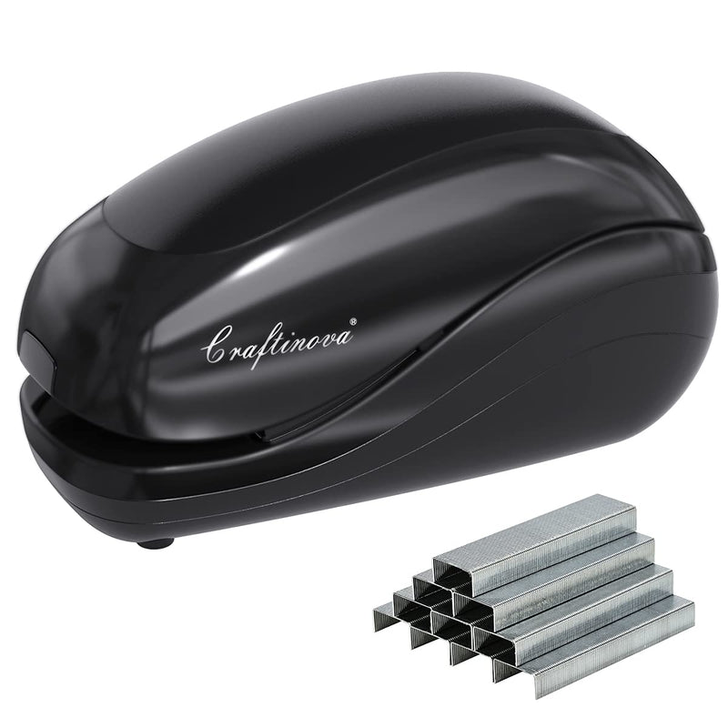 Craftinova Electric Stapler,Including 2000 Staples and 1 adapters,Suitable for Palm Size and high Comfort，25 Sheet Capacity, AC Adapter or Battery Powered，Battery not Included，(Black)… Black