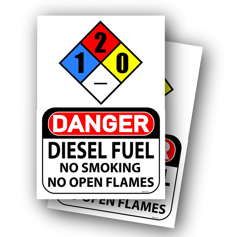 (2 pack) DANGER Diesel Fuel No Smoking No Open Flames Sign (Self Adhesive Vinyl, 7" x 10")