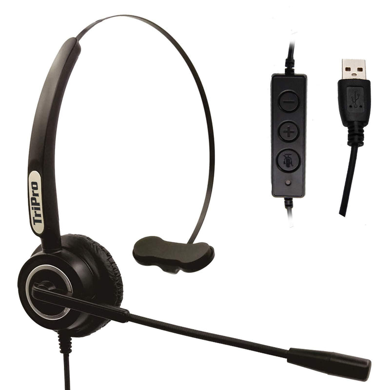 TRIPRO Monaural USB VoIP Headset for Computer Internet Calls, VoIP Communication, Skype, Webinar, Softphone, Call Center with Noise Cancelling Microphone and Volume Adjuster