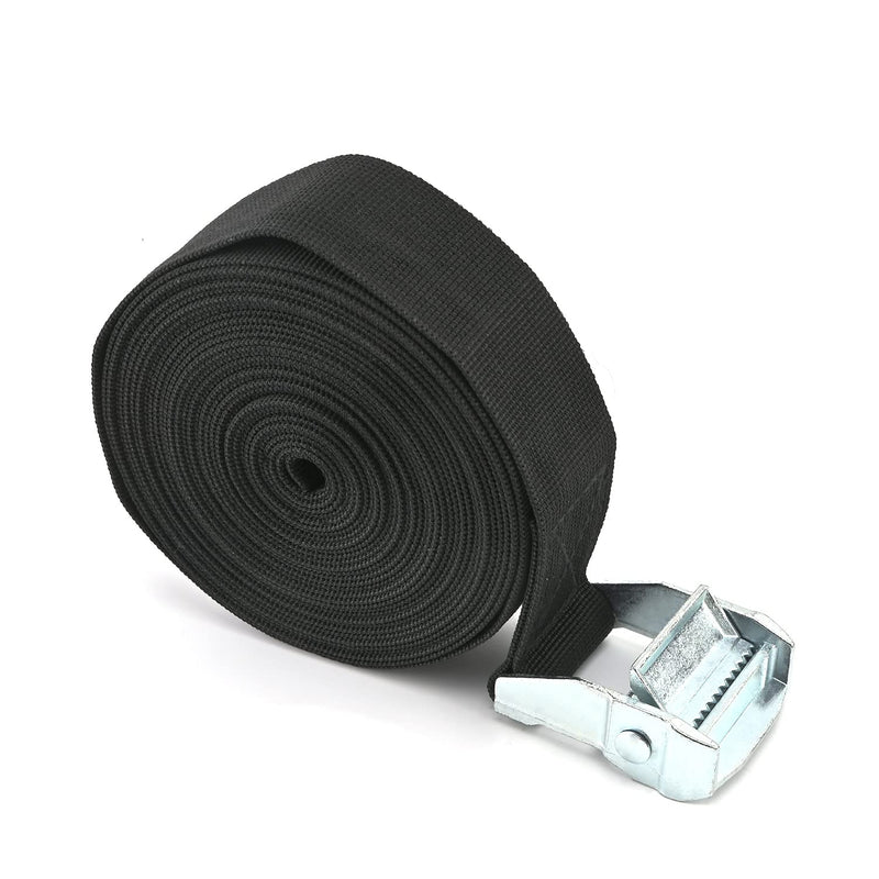 MroMax 1.5" Width x 19.69ft Length Lashing Straps Polypropylene Cam Buckle Lashing Straps 300Kg Load Cargo Tie Down Strap 38mm x 6m for Moving Cargo Black Tone 1Pc