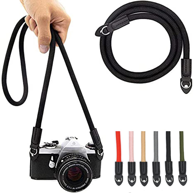 Eorefo Camera Strap Vintage 100cm Nylon Climbing Rope Camera Neck Shoulder Strap for Micro Single and DSLR Camera.(Black) Black
