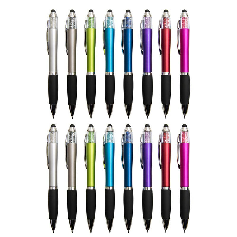 MiSiBao Stylus Pens for Touch Screens, Medium Point Pens with Crystals for Women and Kids Black Ink Pen with Stylus Ballpoint Pens with Comfort Grip for the iPad with 5 Refills (Style1 16-count) Style1 16-count