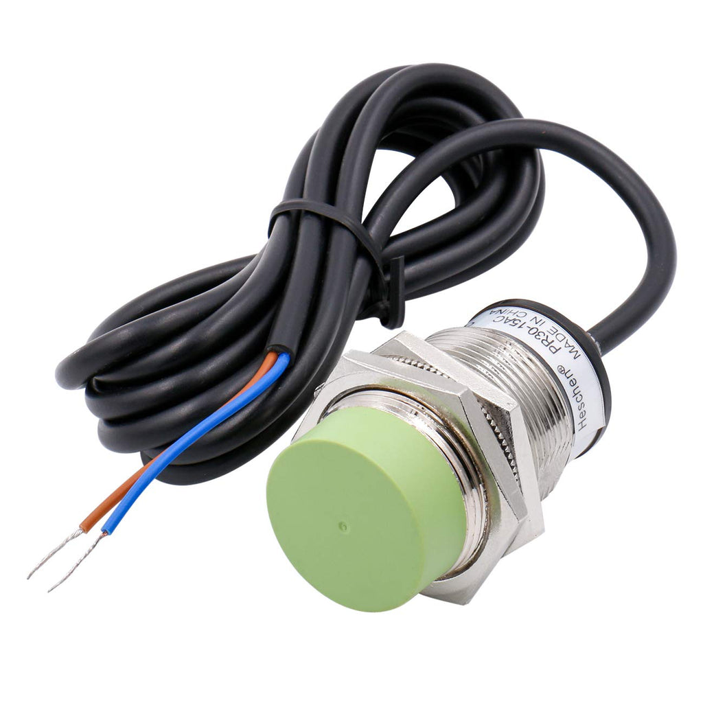 Heschen M30 Inductive Proximity Sensor Switch PR30-15AC Cylindrical Type Detector 15mm 100-240VAC 2-Wire NC(Normally Closed) CE