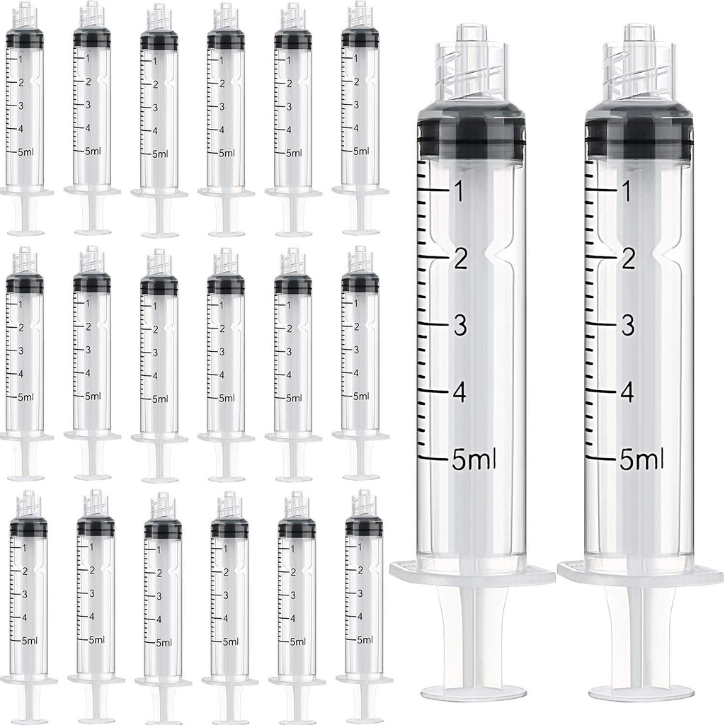 20 Pack Syringe Luer Lock, Syringe Without Needle, Plastic Curved Syringes for Epoxy Resin, Craft, Scientific Labs, Feeding Pets Animals, Oil or Glue Applicator (5 ML) 5 ML