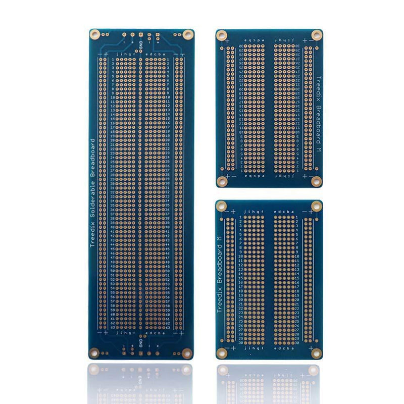 Treedix 3 pcs Universal Board Solderable BreadBoard PCB Prototype Shield Board Double Sided Tinned Gold Plated Holes Compatible with Arduino Kit Raspberry Pi Shield Prototyping and Testing (Mode 3) Mode 3