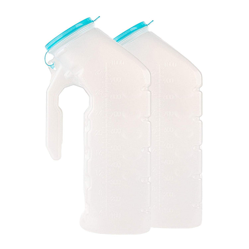 Male Urinal with Glow in The Dark Lid (2 Bottles) 32 Oz Urine Bottles for Men - Pee Bottles for Hospitals, Emergency and Travel 2 Count (Pack of 1)