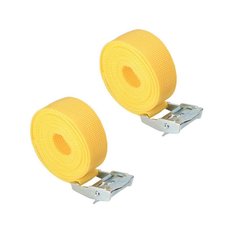 MroMax 0.98" Width x 6.56ft Length Lashing Straps Polypropylene Cam Buckle Lashing Straps 250Kg Load Cargo Tie Down Strap 25mm x 2m for Moving Cargo Yellow Tone 2Pcs 1.5m