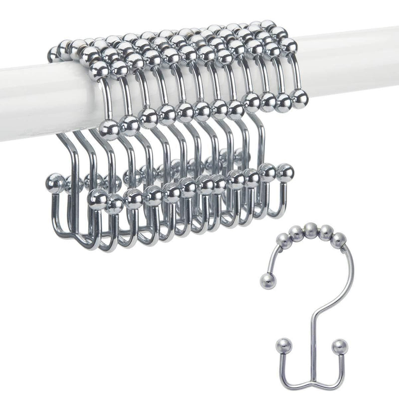 Titanker Shower Curtain Hooks Rings, Rust-Resistant Metal Double Glide Shower Hooks for Bathroom Shower Rods Curtains, Set of 12 Hooks - Chrome