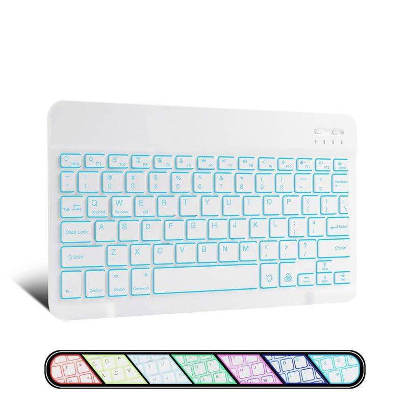 XIWMIX Ultra-Slim Wireless Bluetooth Keyboard - 7 Colors Backlit Universal Rechargeable Keyboard Compatible with iPad Pro/iPad Air/iPad 9.7/iPad 10.2/iPad Mini and Other iOS Android Windows Devices 1-white backlit