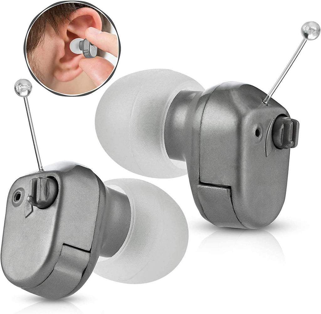 Digital Hearing Amplifier - in-The-Canal (ITC) Pair of in Ear Sound Amplification Devices, Audiologist and Doctor Designed Personal Sound Amplifier for Adults and Sound Enhancer Set by MEDca, Grey