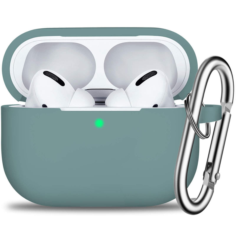AirPods Pro Case Cover with Keychain, Full Protective Silicone Skin Accessories for Women Men Girl with Apple 2019 Latest AirPods Pro Case,Front LED Visible-Pine Green A-Pine Green