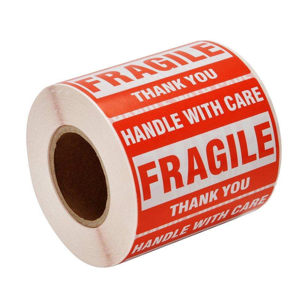 Immuson Warning Fragile Tape, 3" X 2" Fragile Handle with Care Warning Stickers for Shipping and Packing,500 Labels Per Roll (1 Roll) 1 Roll